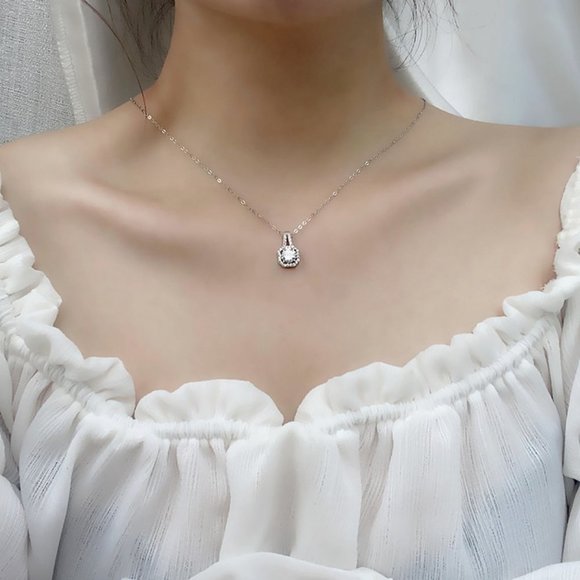 Certified 1ct. t.w. Moissanite Diamond Square Halo Pendant Necklace NEW - Picture 7 of 15